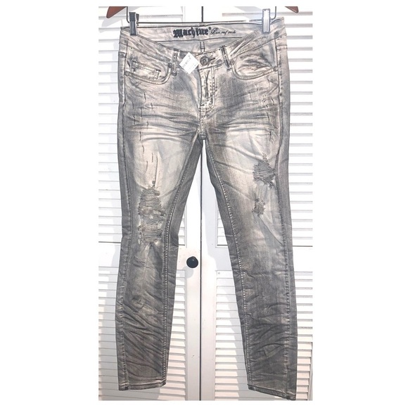 NWT Machine lowrise distressed skinny jeans Women’s size 9 light grey - Picture 1 of 8